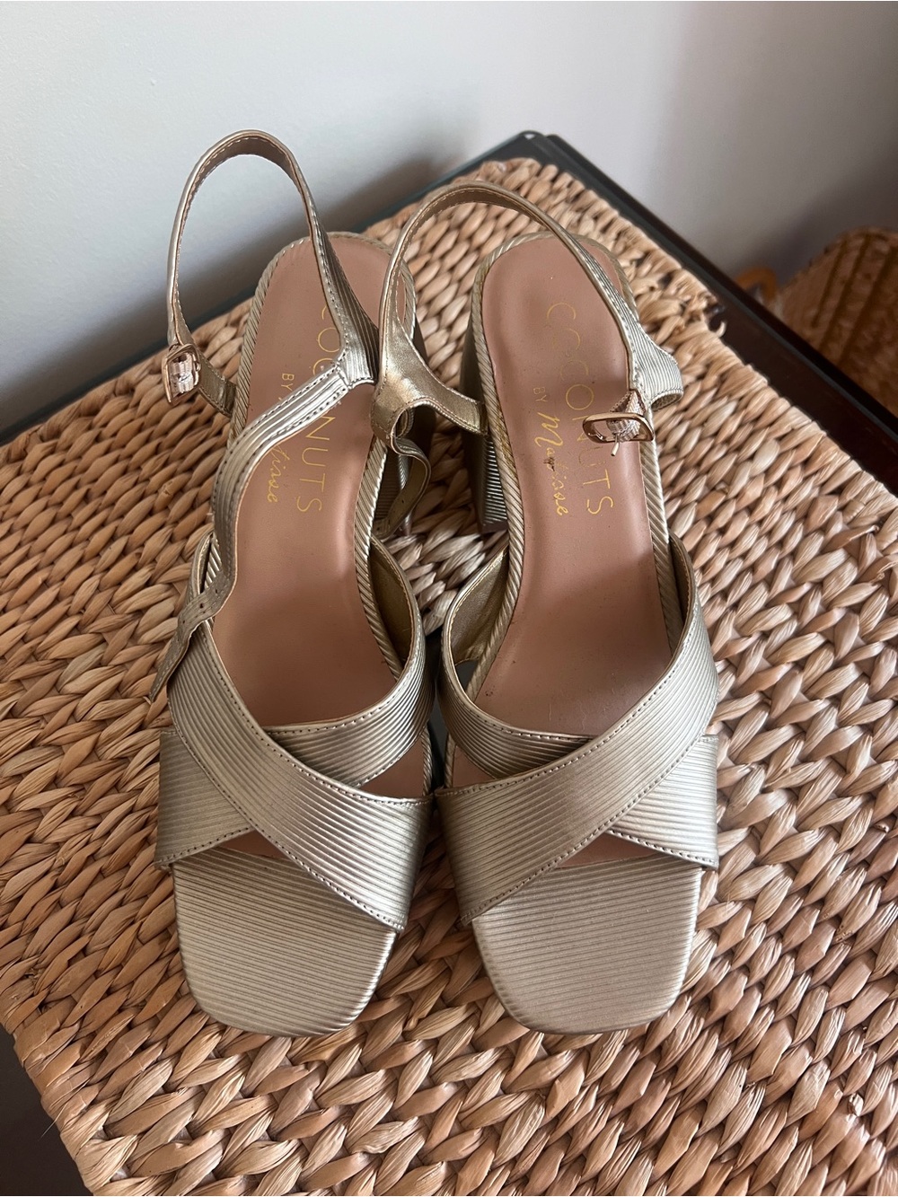 Coconuts by Matisse Metallic Gold Crisscross Slingback Heels